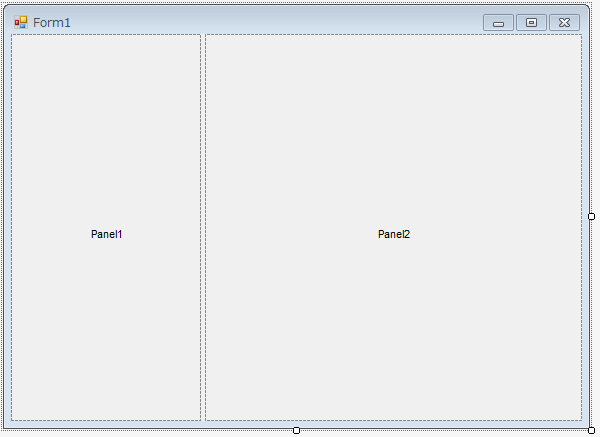 SplitContainerコントロールをフォームに配置したところ