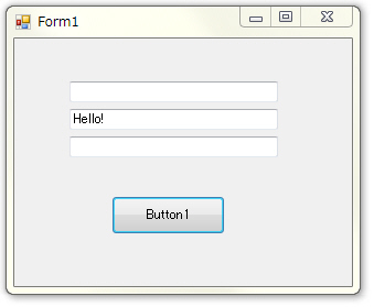 TextBox2にだけ Hello! と表示されている